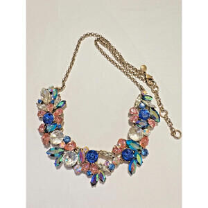 J Crew  Sparkly Rhinestone Necklace Pink Blue  Aurora 18 - 20 Inches Gold Tone